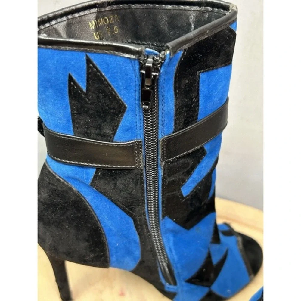 Mimoza Blue Black Geometric Patchwork‎ Peep Toe Stiletto Ankle Boots Mens 7.5